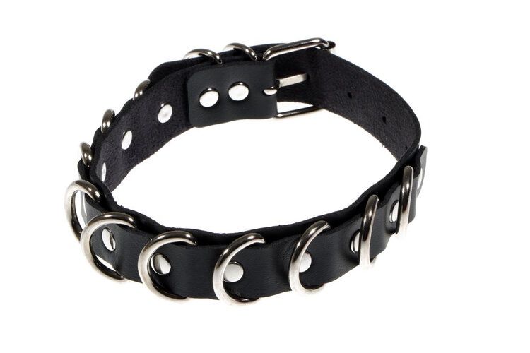Leather D-Ring Collar, COLOR: Black