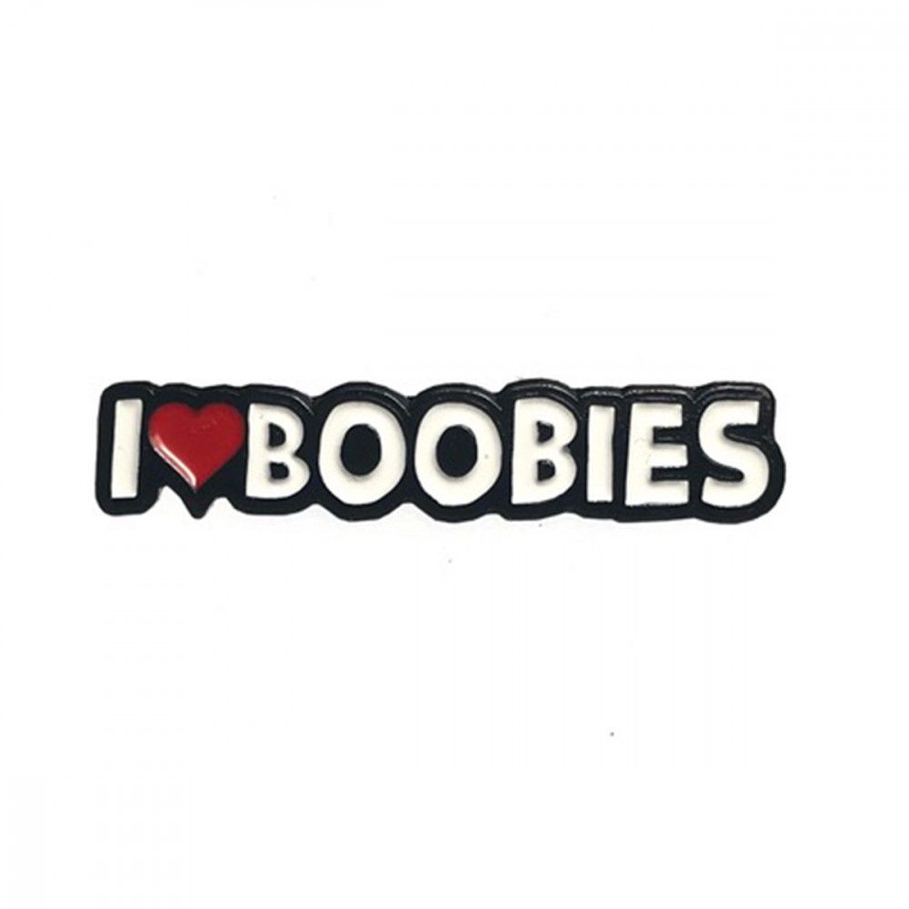 I Heart Boobies Pin, COLOR: White-Red, Size: 2.5"