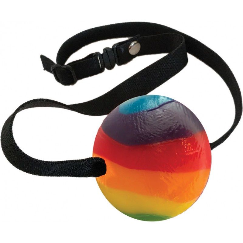 Rainbow Candy Ball Gag, COLOR: Rainbow, FLAVOR: Strawberry