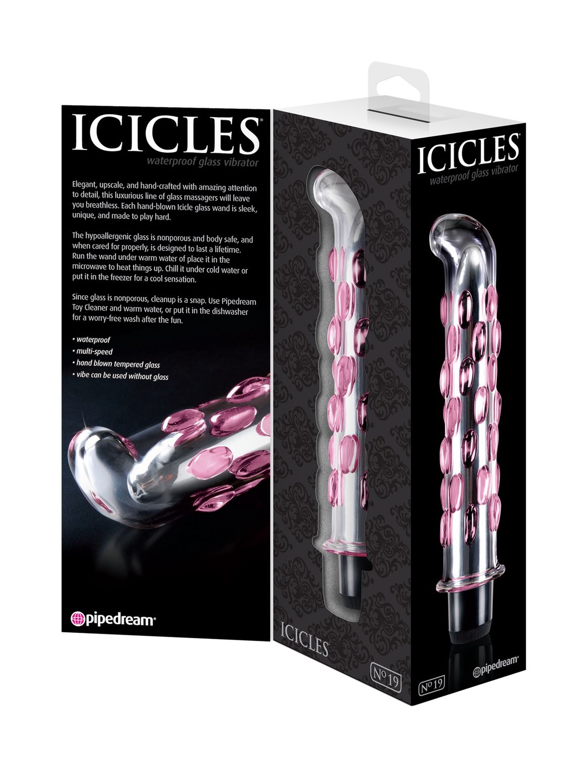 Icicles No 19 Textured Glass G-Spot Vibrator, COLOR: PINK-CLEAR