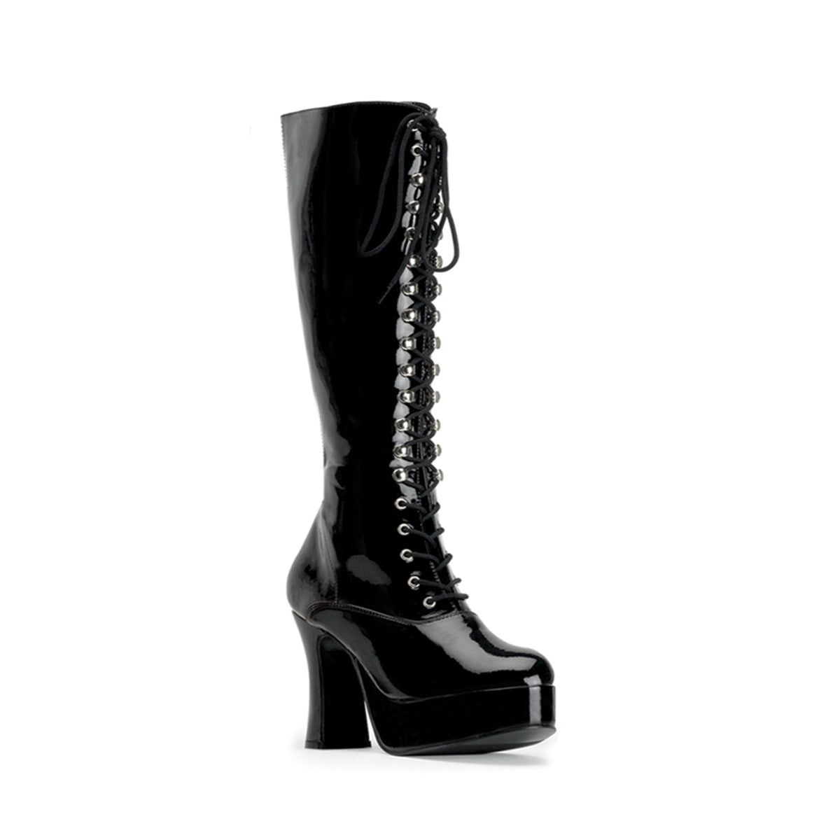 EXOTICA KNEE LACE UP BOOT 4" CH, COLOR: BLK FAUX LEATH, Size: 11