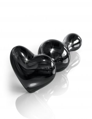 Icicles No 74 Beaded Heart Shaped Glass Anal Plug, COLOR: Black, Size: 3x1