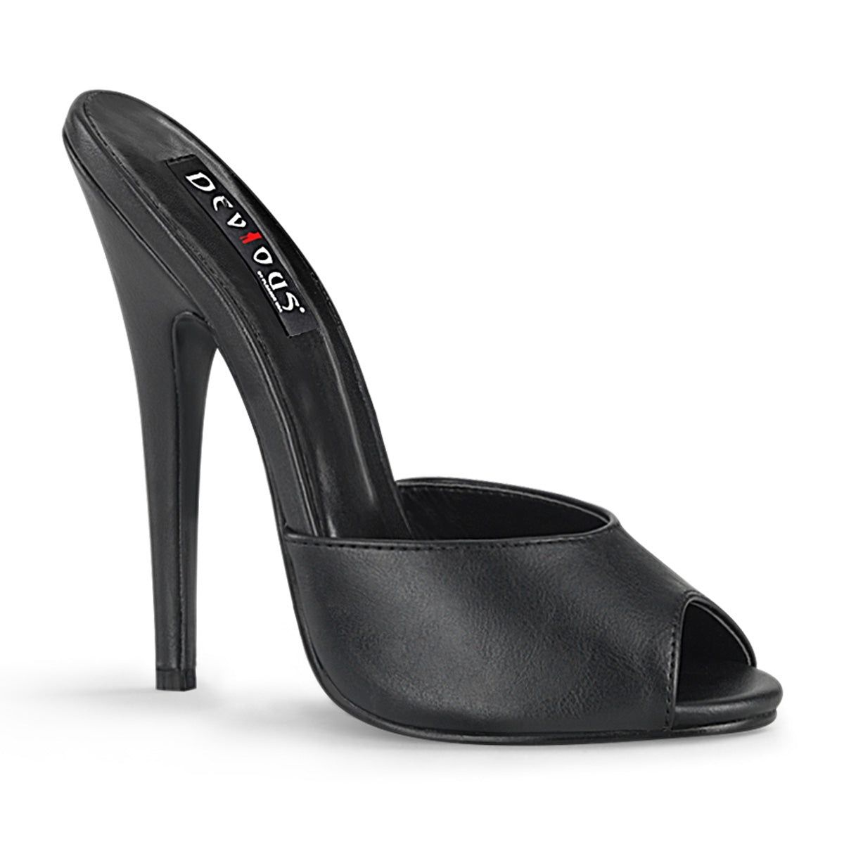DOMINA-101 PEEPTOE SLIDE 6', COLOR: BLACK FAUX LEATHER, Size: 10