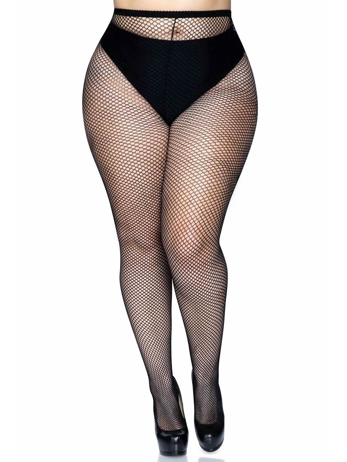 Spandex Fishnet Pantyhose, COLOR: Black, Size: Plus