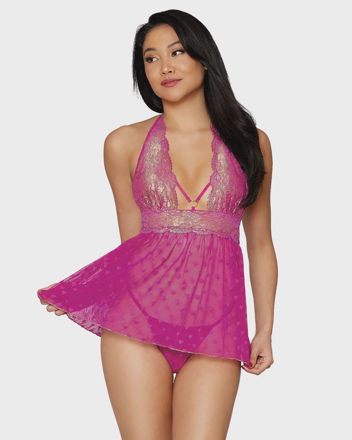 Metallic Babydoll with G-String, COLOR: Pink, Size: Onesize