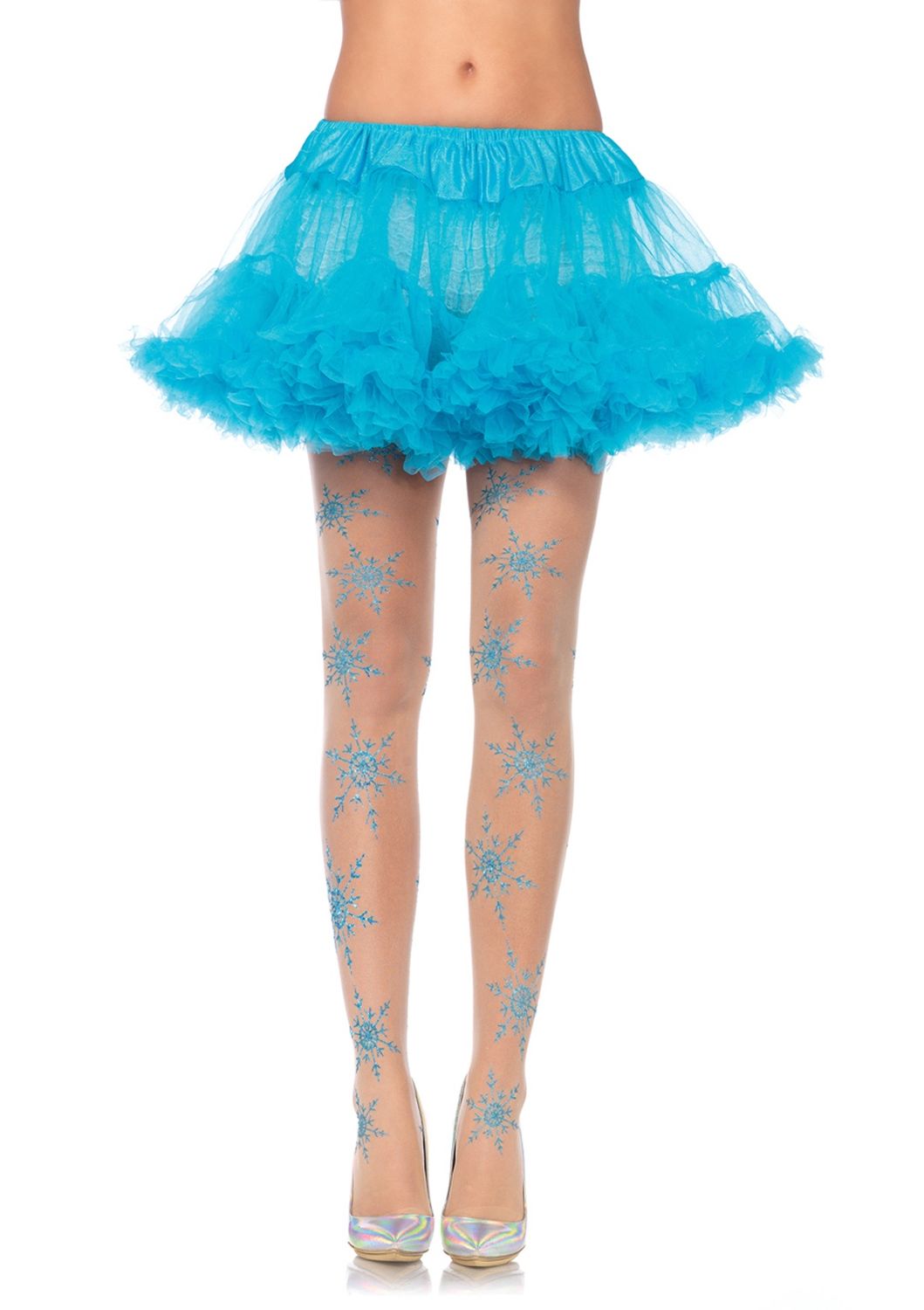 Let It Snow Glitter Pantyhose, COLOR: NUDE/BLUE, Size: ONE SIZE