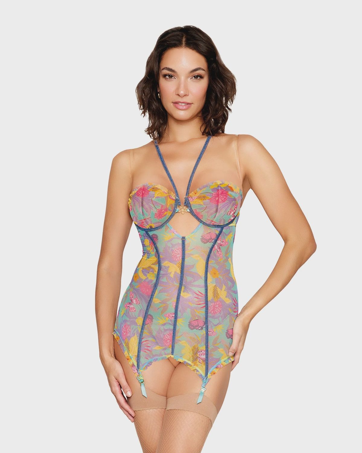 Floral Garter Slip, COLOR: Seafoam, Size: Large