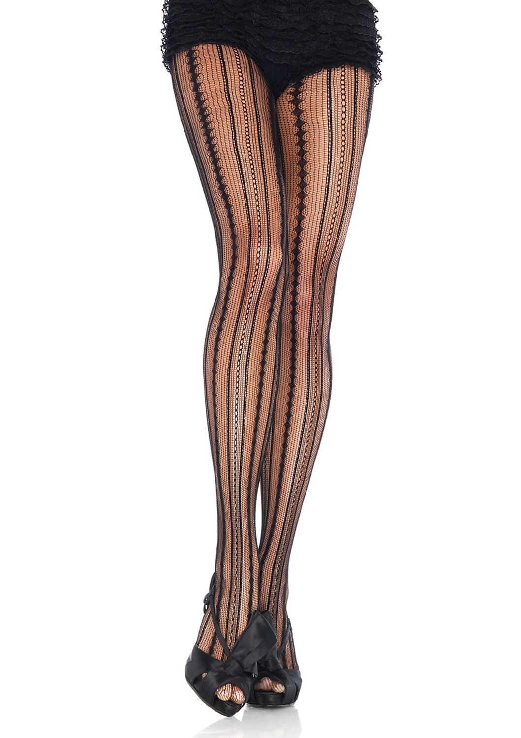 Vintage Pinstripe Net Tights, COLOR: Black, Size: Onesize