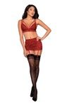3 pc Garter Skirt Set, COLOR: Garnet, Size: Small