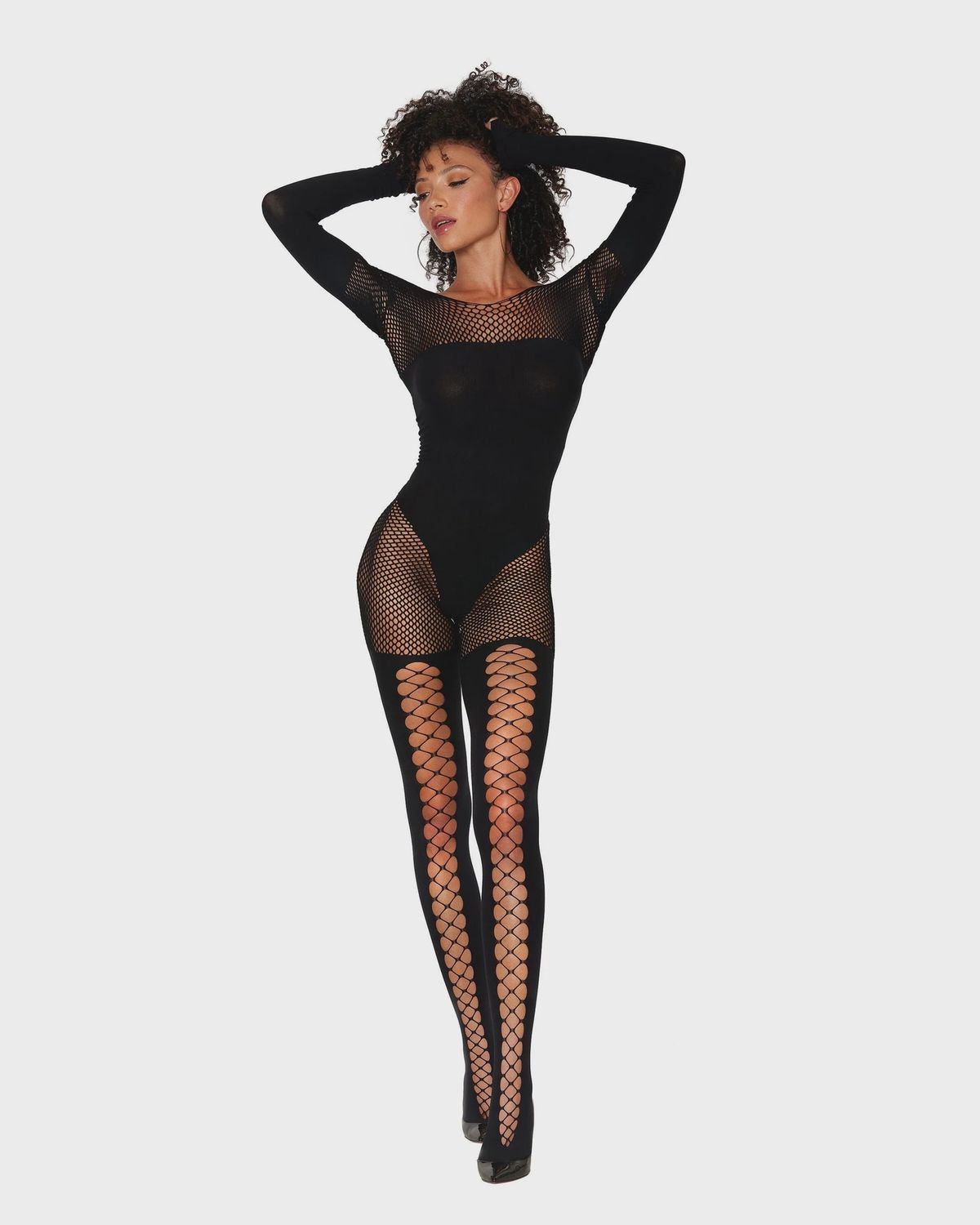 Boatneck Bodystocking, COLOR: Black, Size: One Size