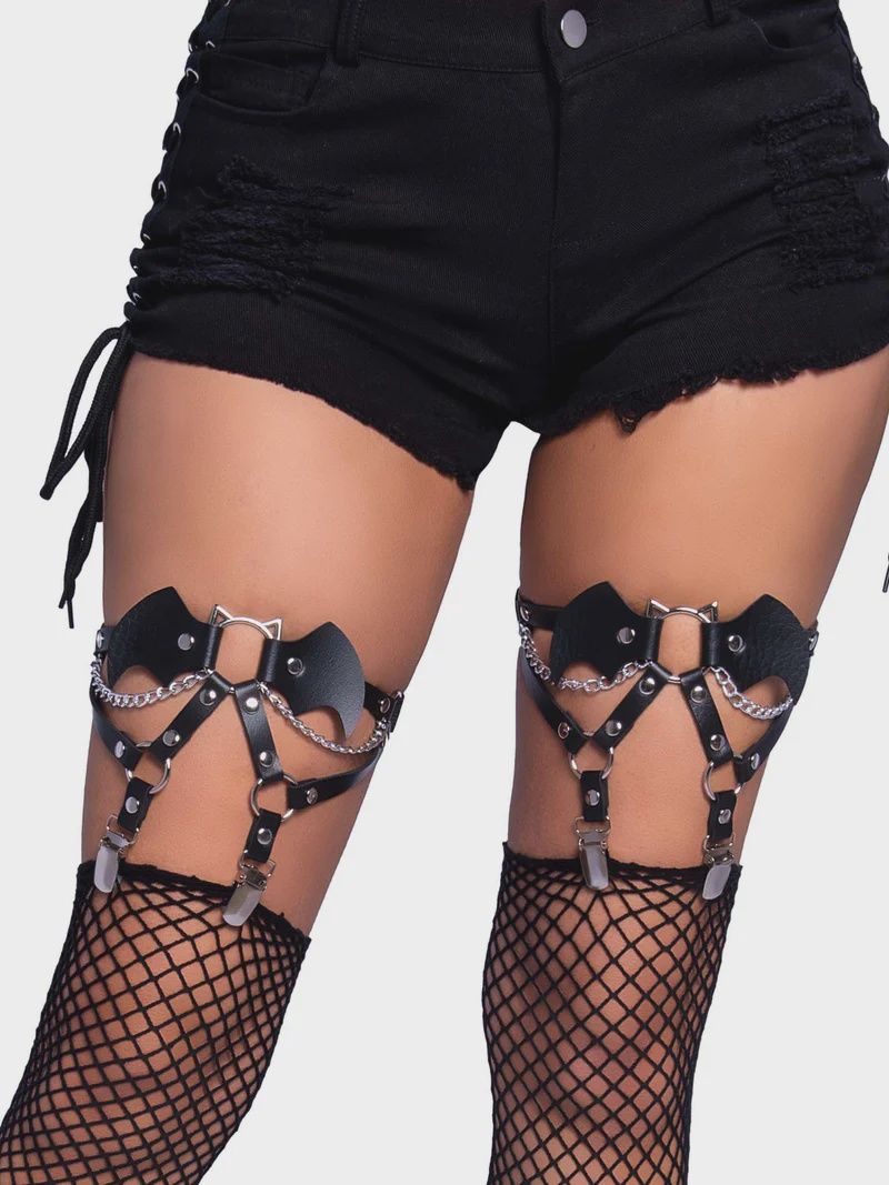 Bat Wing O-Ring Thigh Garters, COLOR: Black, Size: Standard