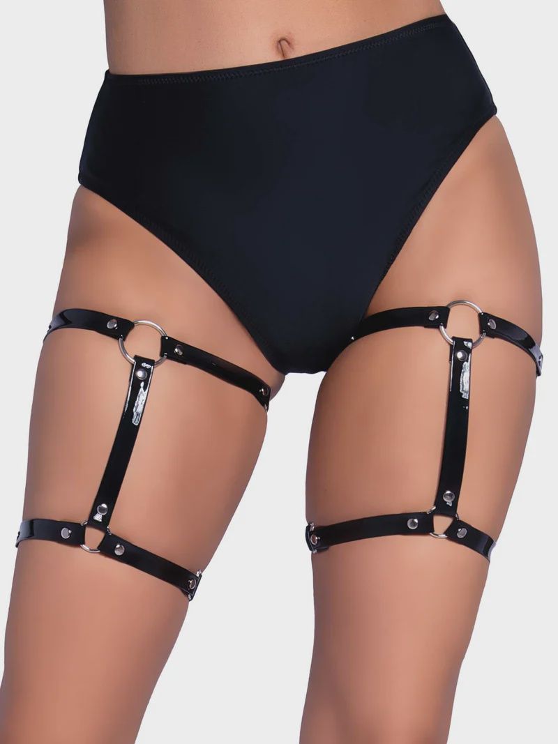 Dual Strap Studded Garter, COLOR: Black, Size: Standard