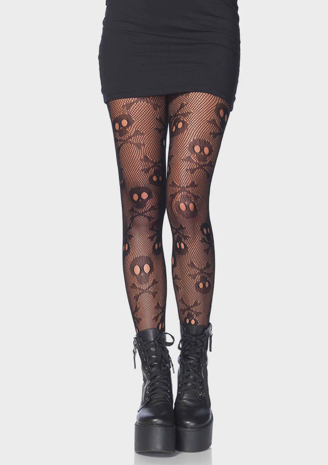 Skull Fishnet Pantyhose, COLOR: Black, Size: Standard