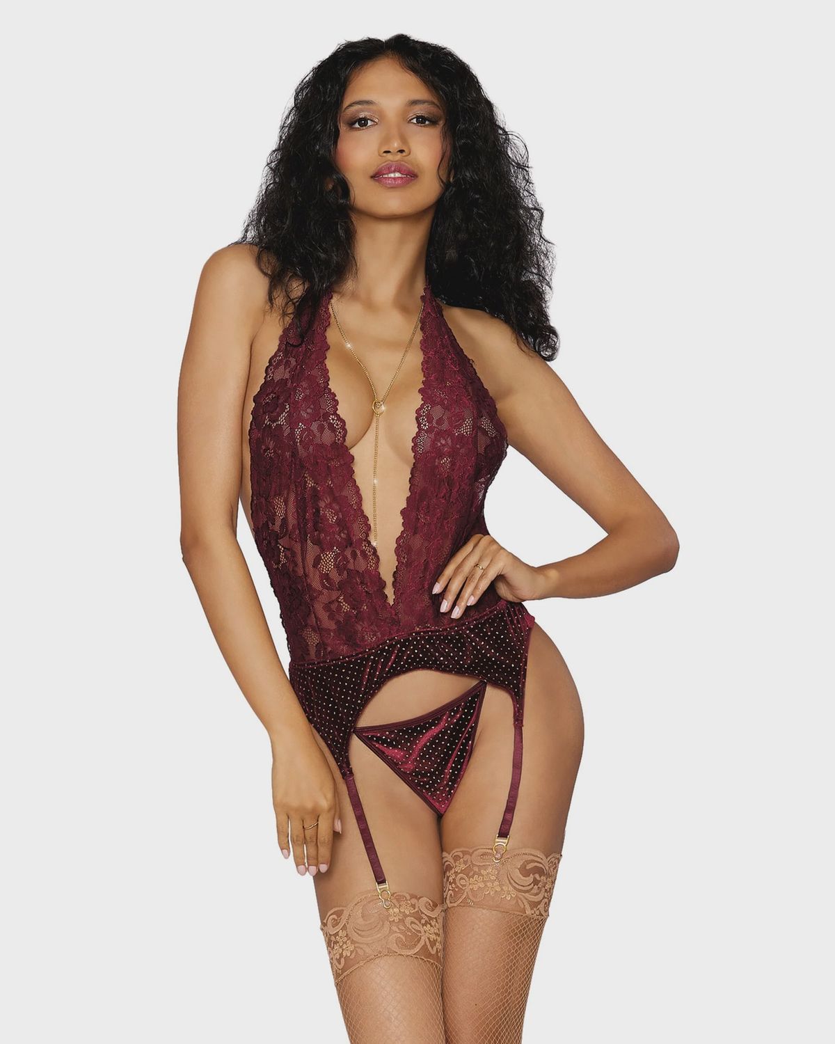 Garter Slip with G-string, COLOR: Burgundy, Size: One Size