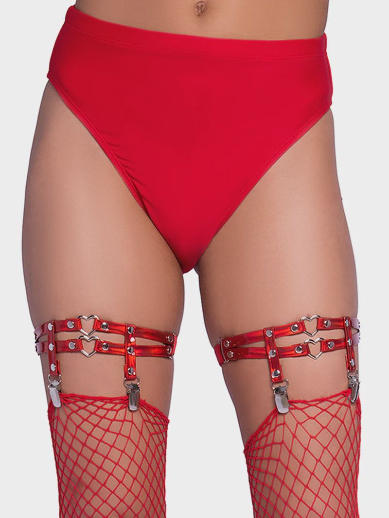 Dual Strap Heart Thigh Garter, COLOR: Red, Size: Sandard
