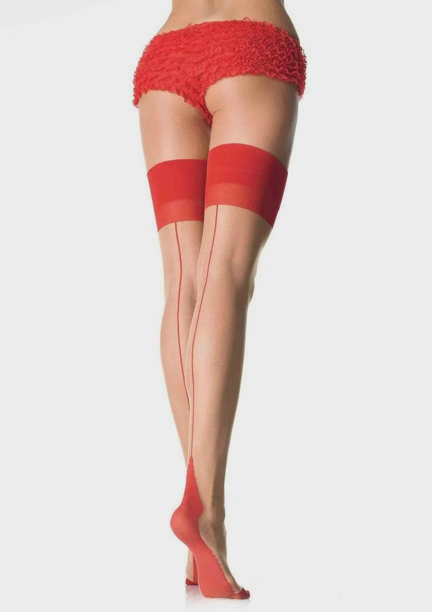 Contrast Cuban Heel Stockings, Size: Standard, COLOR: Nude-Red