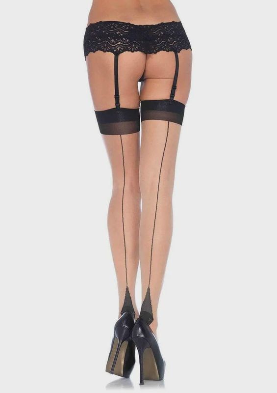 Two Toned Lycra Sheer Thigh High with Backseam and Cuban Heel