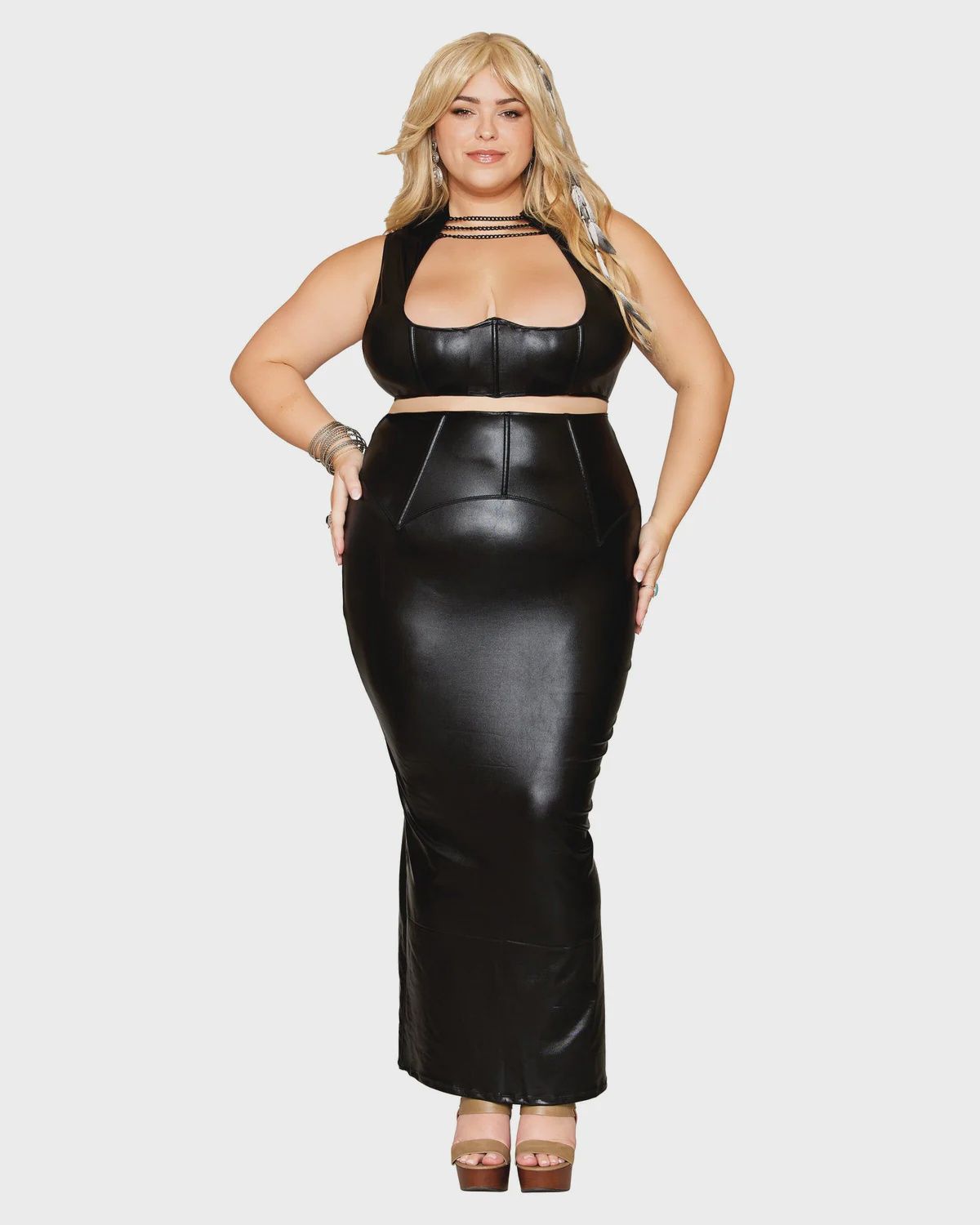 Harness Bra &amp; Slip Skirt, COLOR: Black, Size: Large