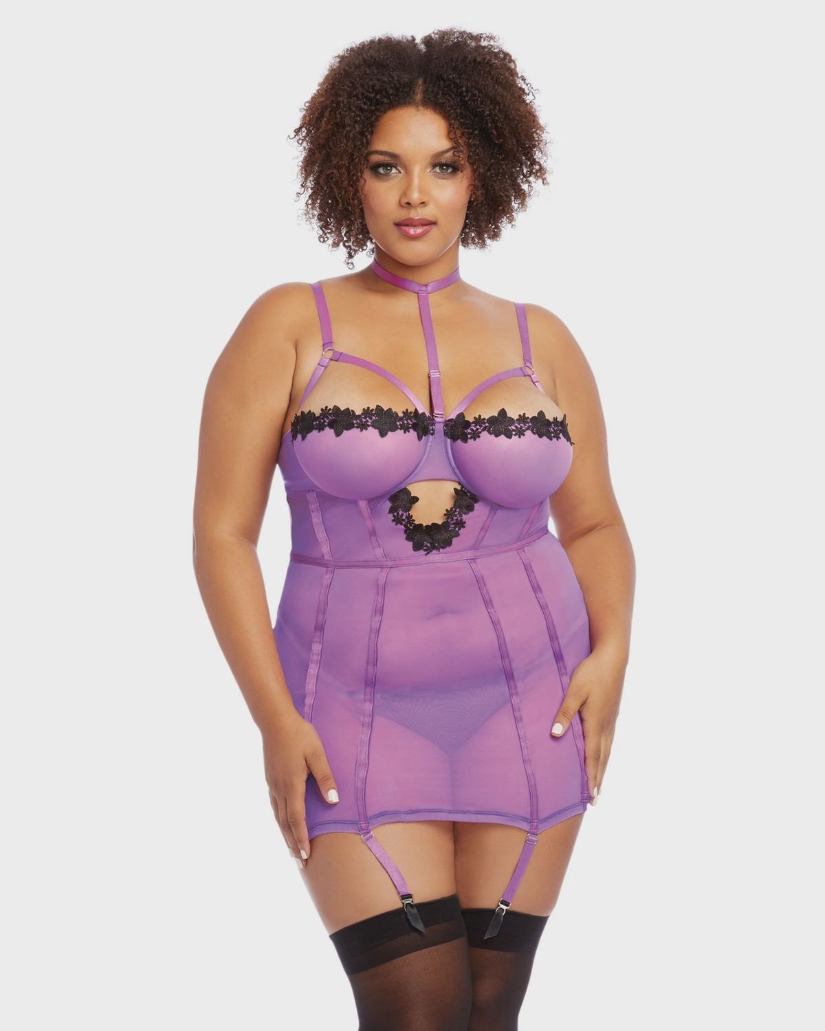 Mesh Garterslip Lace Lined, COLOR: Iris-Black, Size: 3XLarge