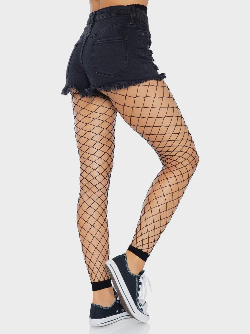 Diamond Net Footless Tights, COLOR: Black, Size: Standard