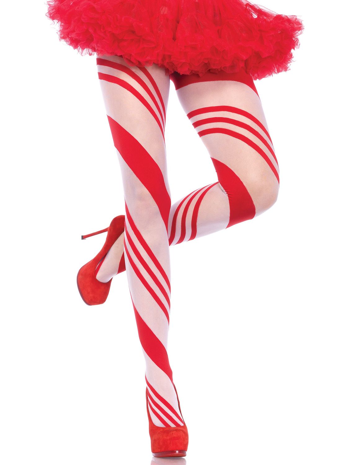 Sheer Candy Striped Pantyhose, COLOR: Red - White, Size: One Size