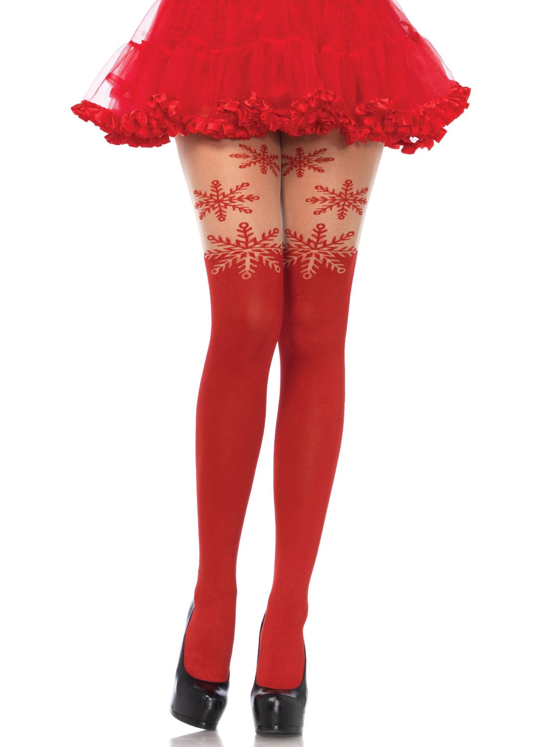Snowflake Opaque Pantyhose, COLOR: Nude - Red, Size: One Size