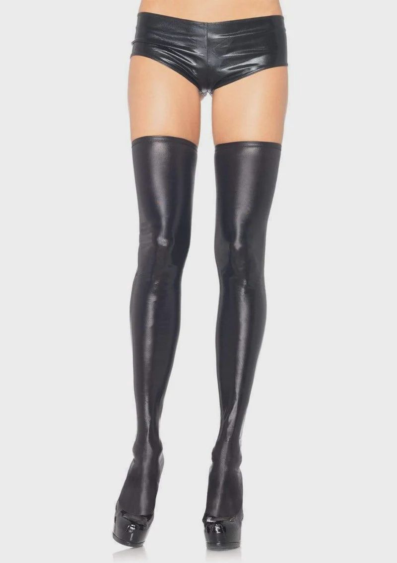 Wet look thigh highs, COLOR: Black, Size: Small - Medium