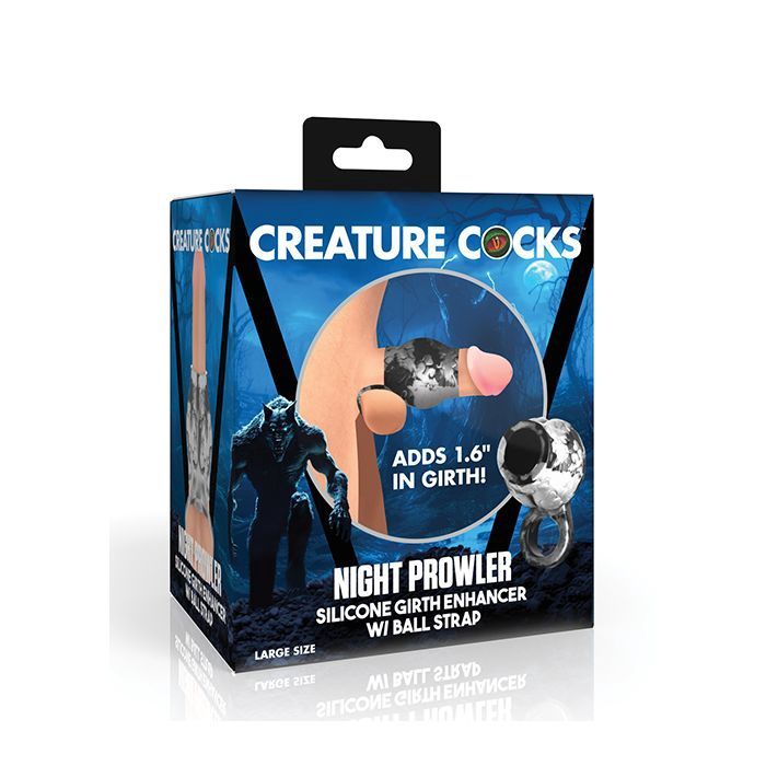 Creature Cocks Night Prowler Silicone Penis Sleeve &amp; Ball Stretcher, COLOR: Silver, Size: Large