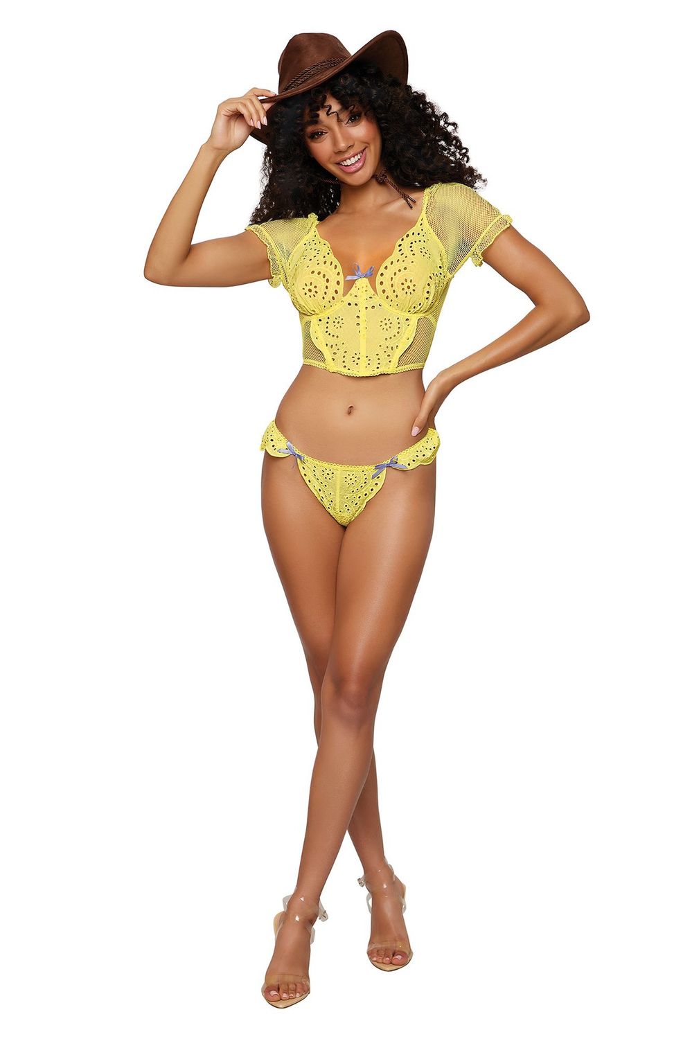 Net &amp; Eyelet Bustier&amp; G, COLOR: Citrus, Size: Large