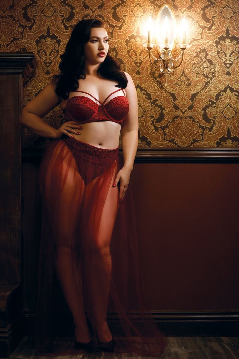 Jean Tie Up Lace &amp; Tulle Skirt, COLOR: Wine, Size: Plus