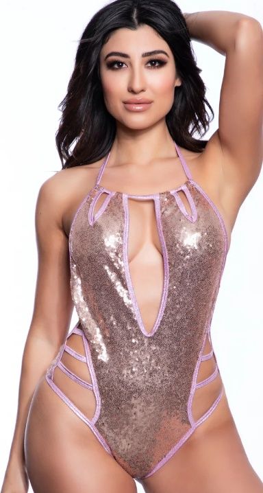 Sequin Cage Romper, COLOR: Rose Gold - Lilac, Size: One Size