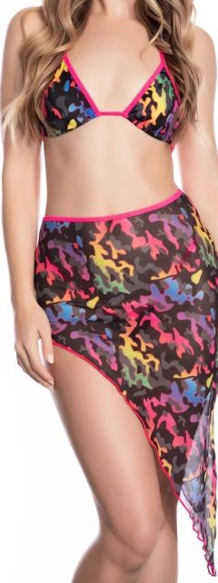 Bikini and Skirt Set, COLOR: Rainbow Camo, Size: One Size