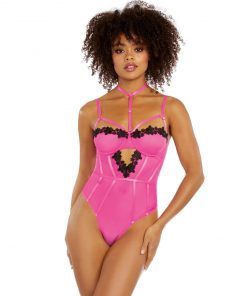 Mesh Lace Venice Teddy, COLOR: Pink-Black, Size: Large