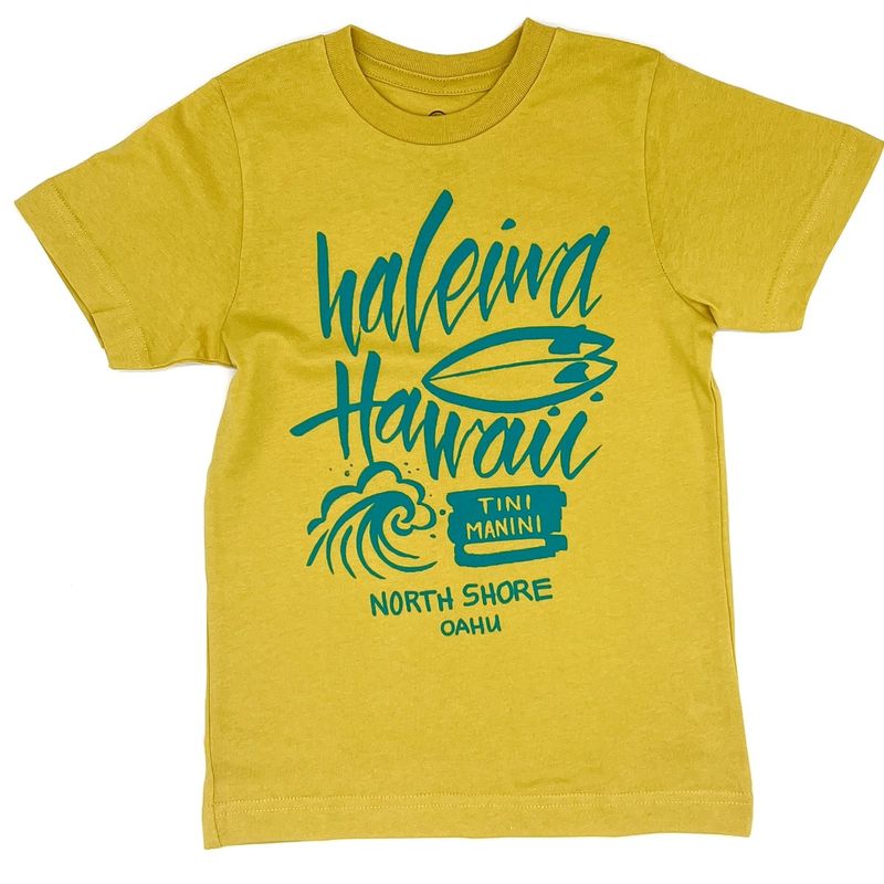 haleiwa font - shirt, Color: Mustard, Size: 2y