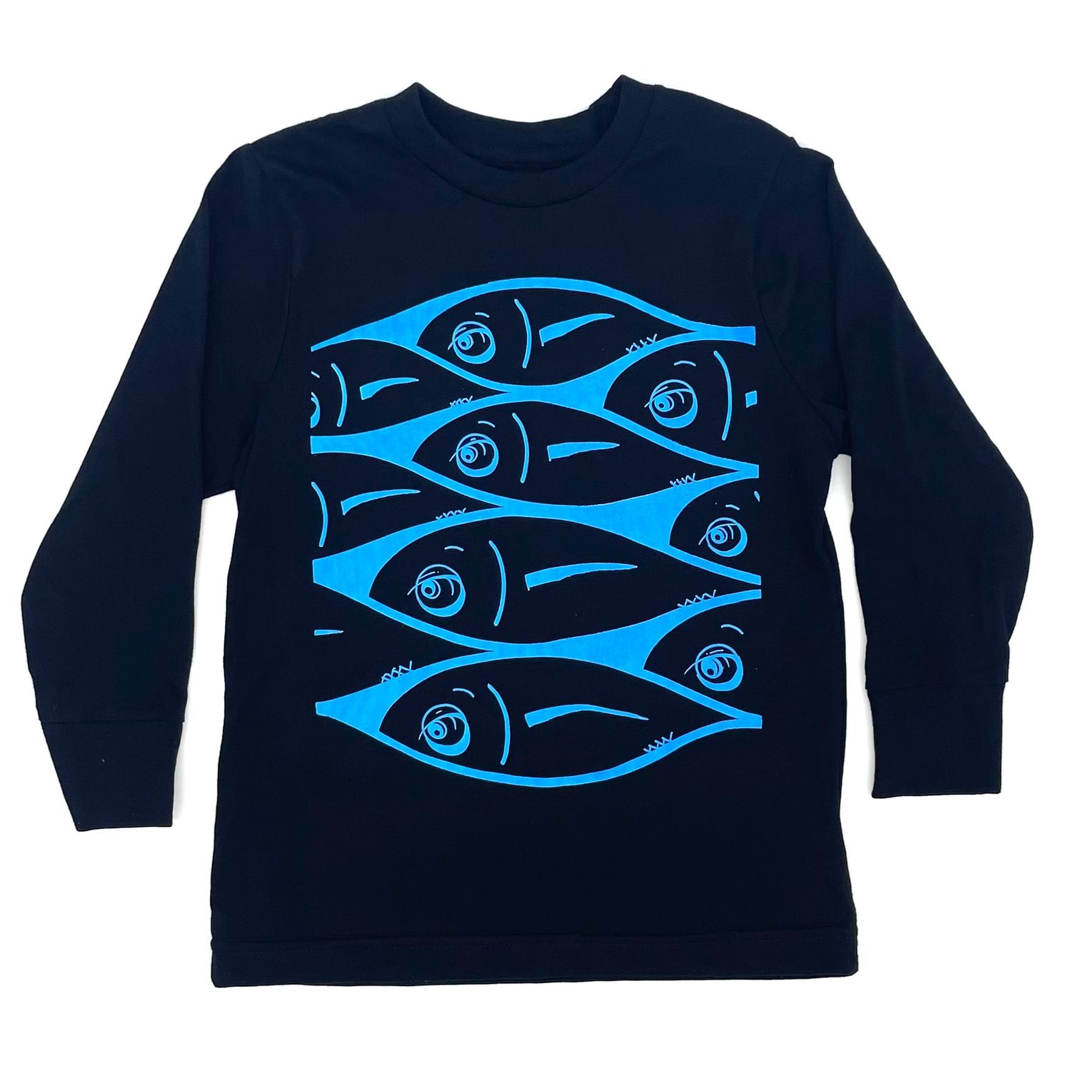 fish school - longsleeve, Color: Black, Size: 2y