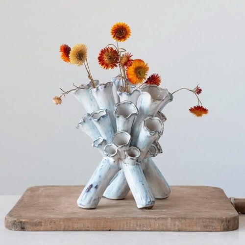 White Stoneware Sculpture Vase