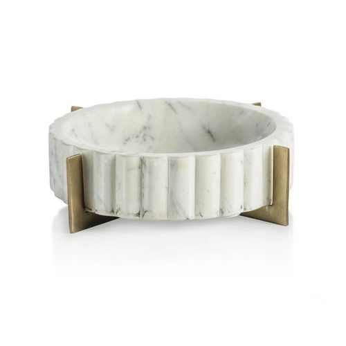 Scalloped Marble Bowl Metal Stand