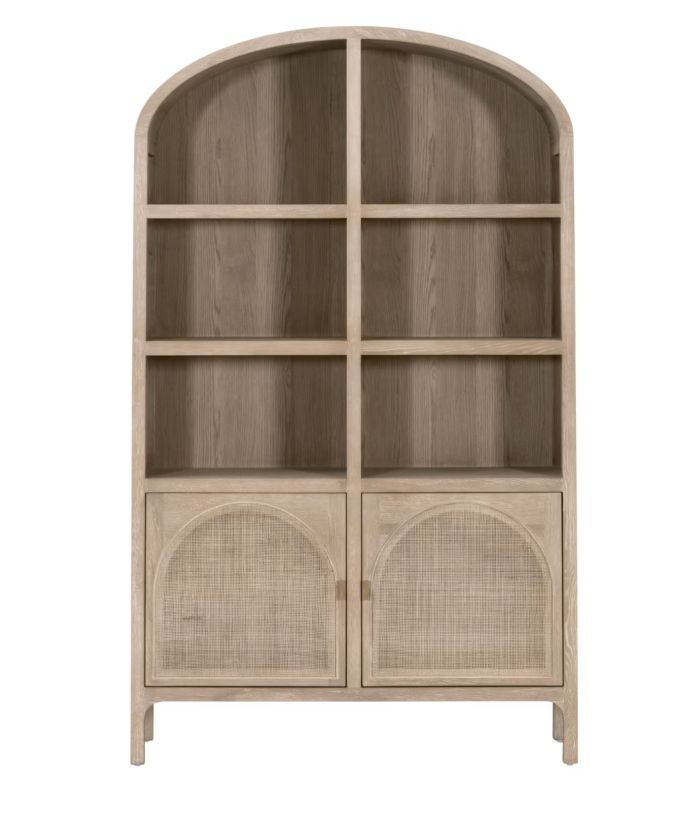 Cane Storage Bookcase-Smoke Gray Oak/Smoke Gray Cane