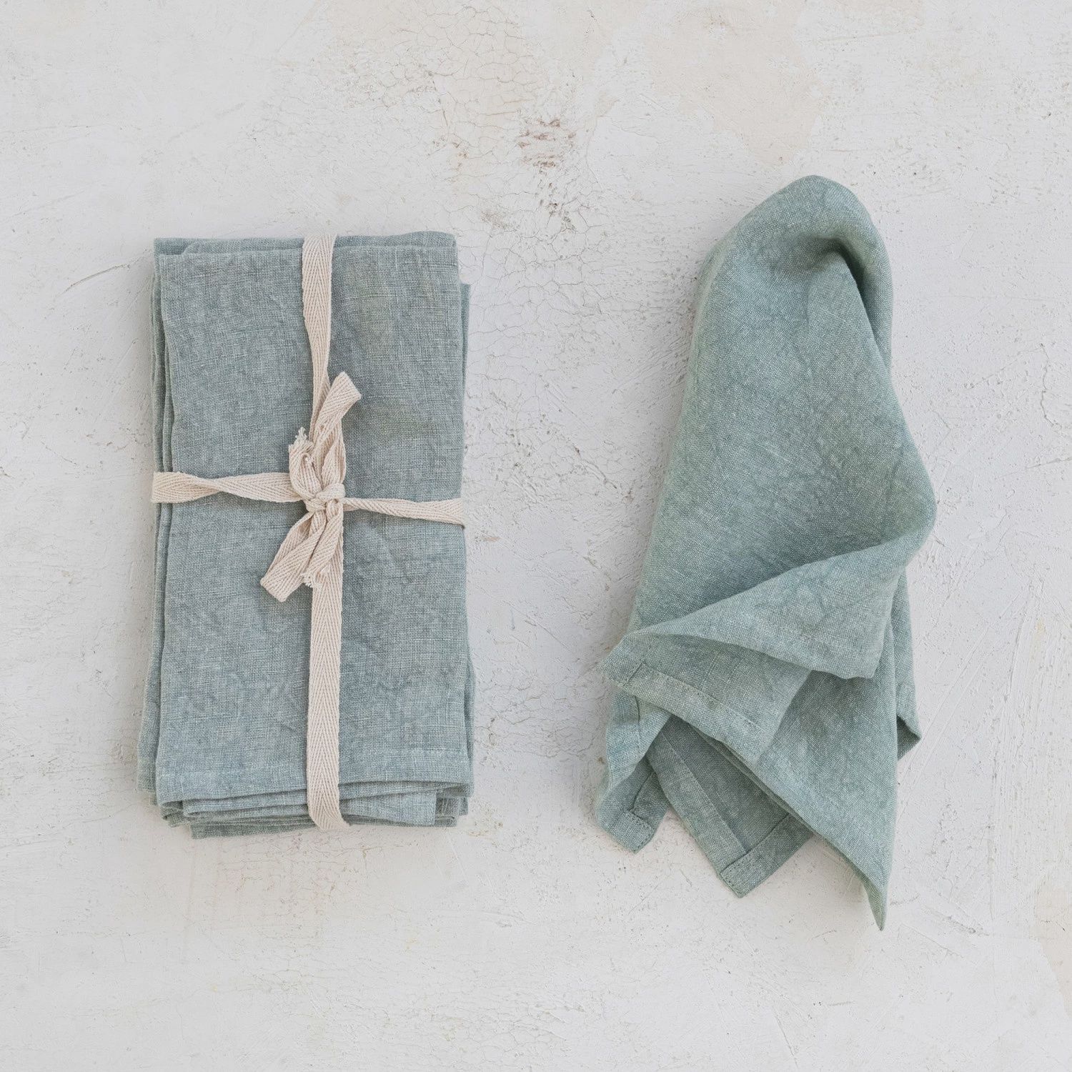 LINEN DINNER NAPKINS MINT SET4