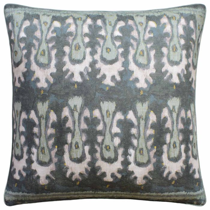 22X22 PILLOW - PIPED - BATIK TRIBAL HUNTER JADE