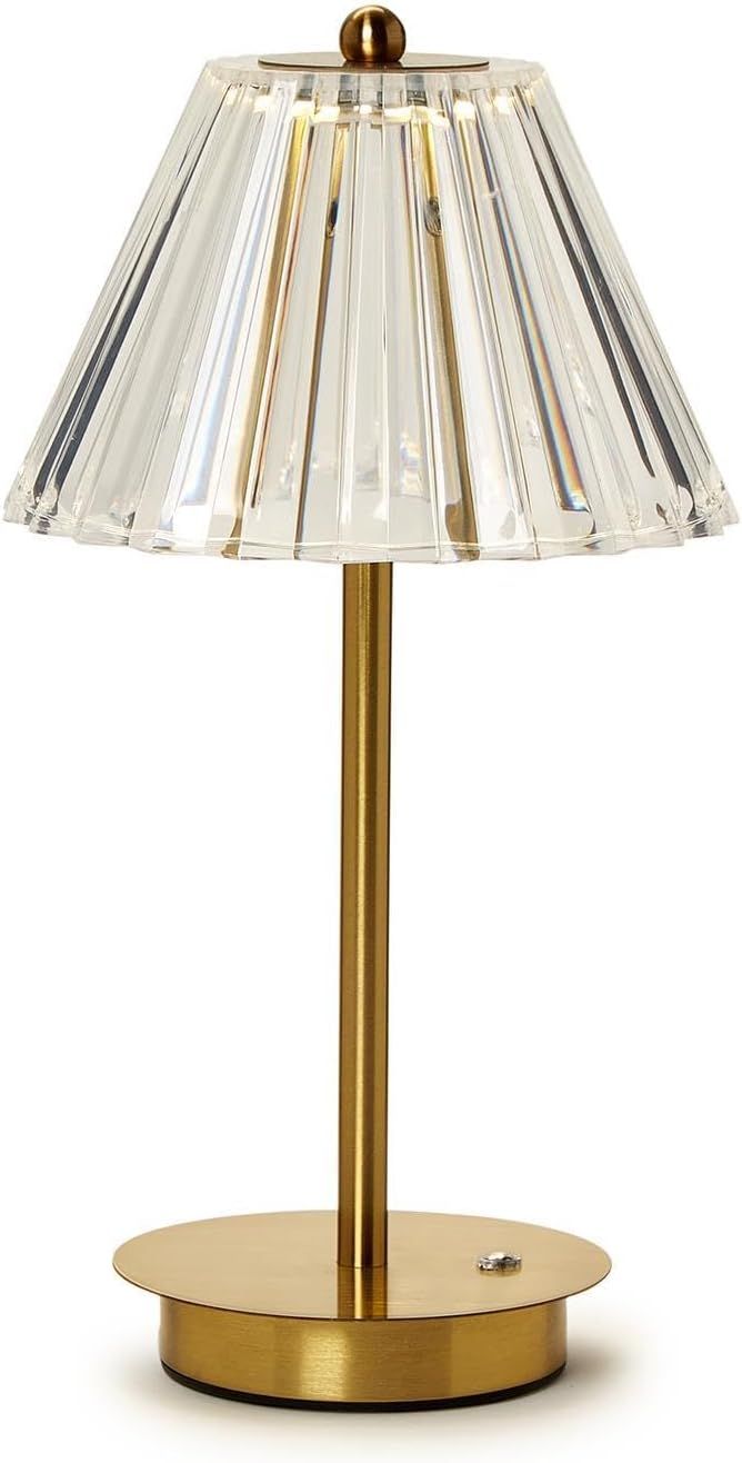 GLASS &amp; METAL PLEATED LED TABLE LAMP