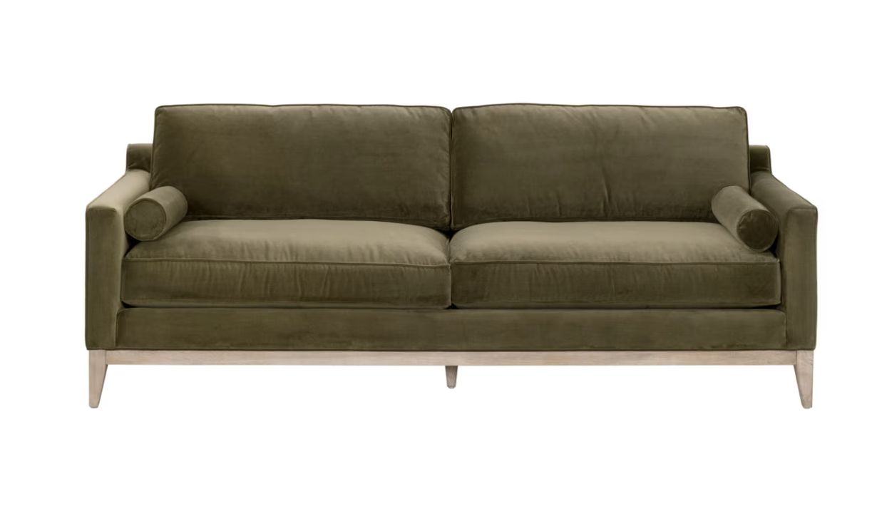 PARKER 86" POST MODERN SOFA-OLIVE VELVET/NAT GRAY OAK