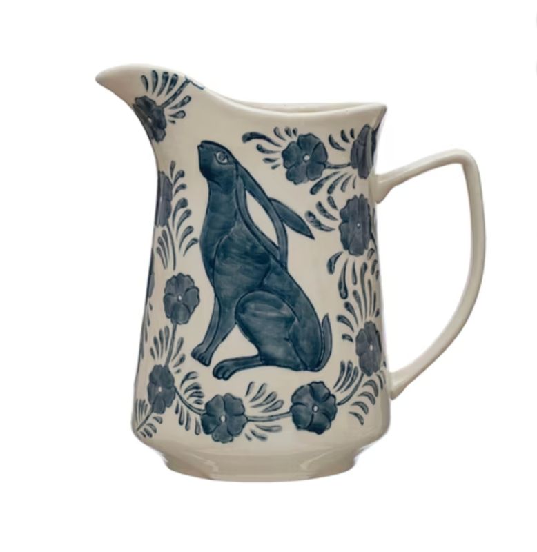 STONEWARE PITCHER BLUE/CREAM
