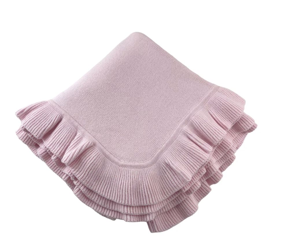 JERSEY KNIT BABY RUFFLE BEDDING BLANKET, Color: PINK