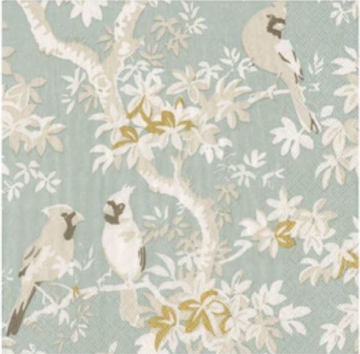 SCENIC SONGBIRDS CELADON NAPKIN COCKTAIL