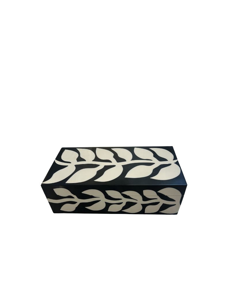 LEAF PATTERNED BLK/WHT COVERED BOX
