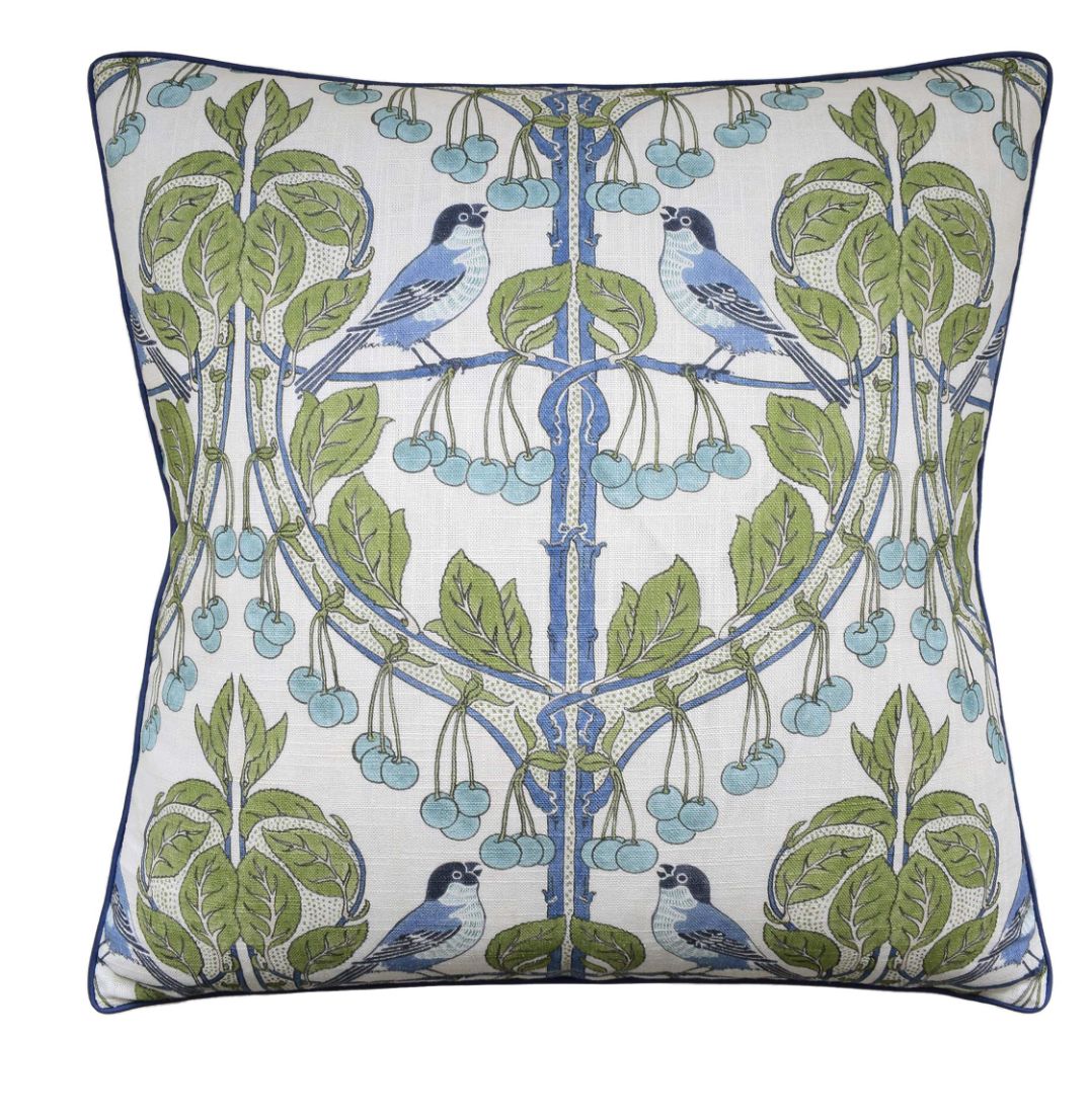 BIRDS AND CHERRIES GREEN/BLUE 22"