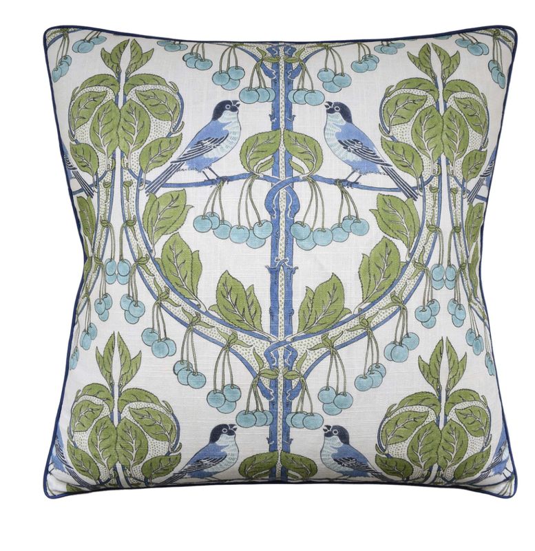 BIRDS AND CHERRIES GREEN/BLUE 22"