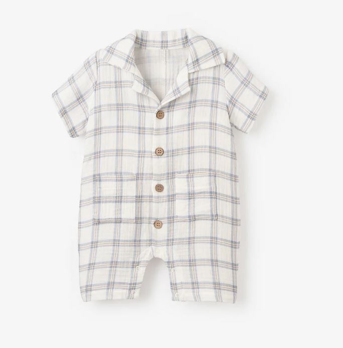 PLAID ORGANIC COTTON MUSLIN SHORTALL