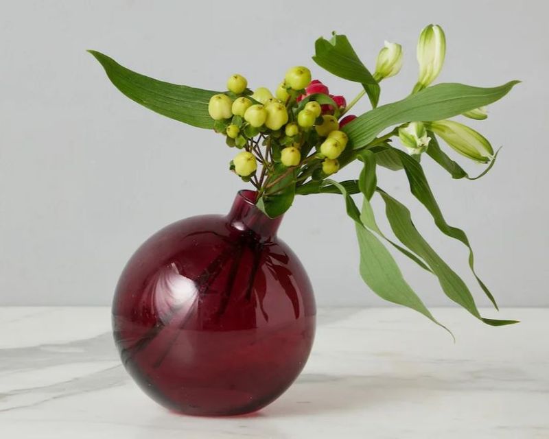 GLASS SPHERE BUD VASE MERLOT RED